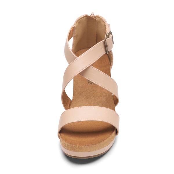 Ankle Strap Open-Toe Platform Wedge Sandals - NUDE PU - 2